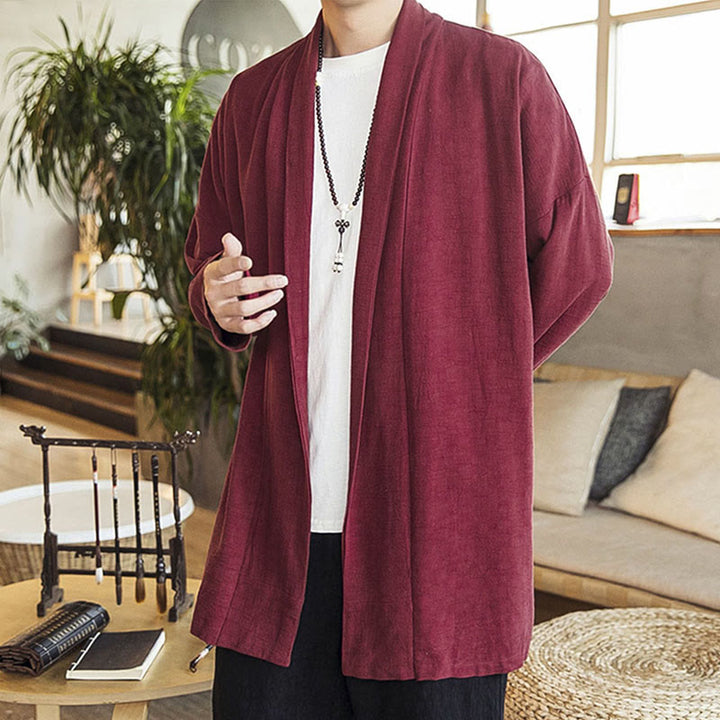 Buddha Stones Fall Einfache Casual Baumwolle Leinen Herren Mittellanger Mantel Kleidung - image 3