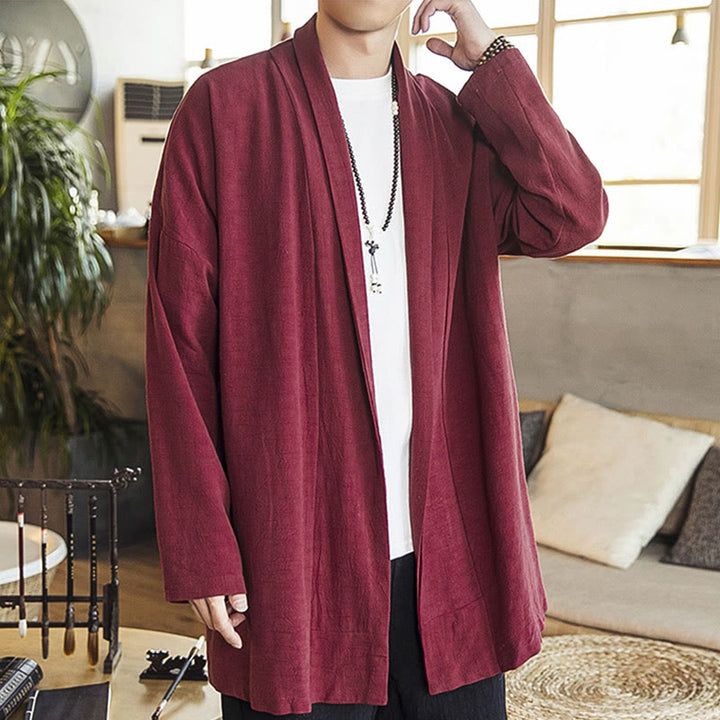 Buddha Stones Fall Einfache Casual Baumwolle Leinen Herren Mittellanger Mantel Kleidung - image 3