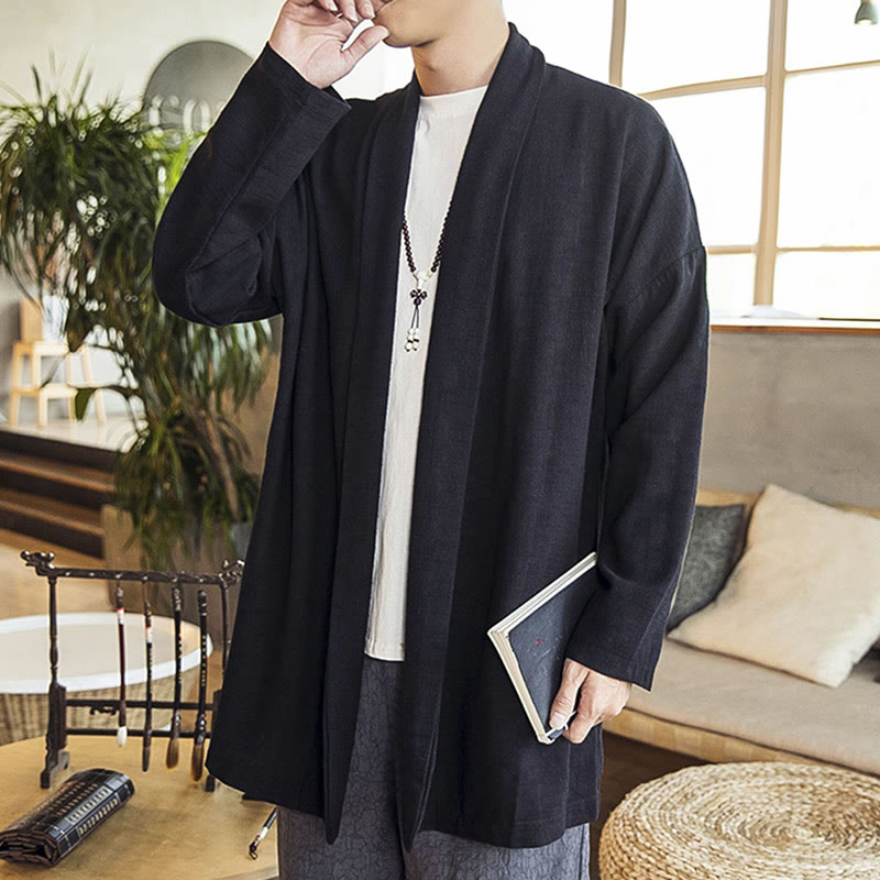 Buddha Stones Fall Einfache Casual Baumwolle Leinen Herren Mittellanger Mantel Kleidung - image 12