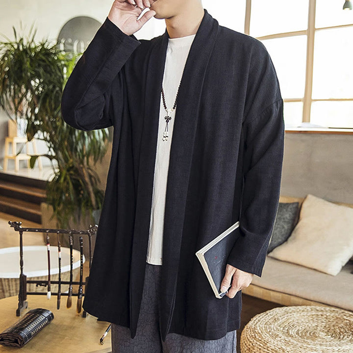 Buddha Stones Fall Einfache Casual Baumwolle Leinen Herren Mittellanger Mantel Kleidung - image 12