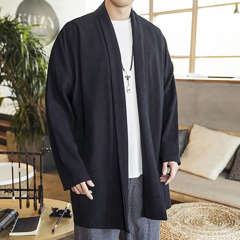 Buddha Stones Fall Einfache Casual Baumwolle Leinen Herren Mittellanger Mantel Kleidung - image 14