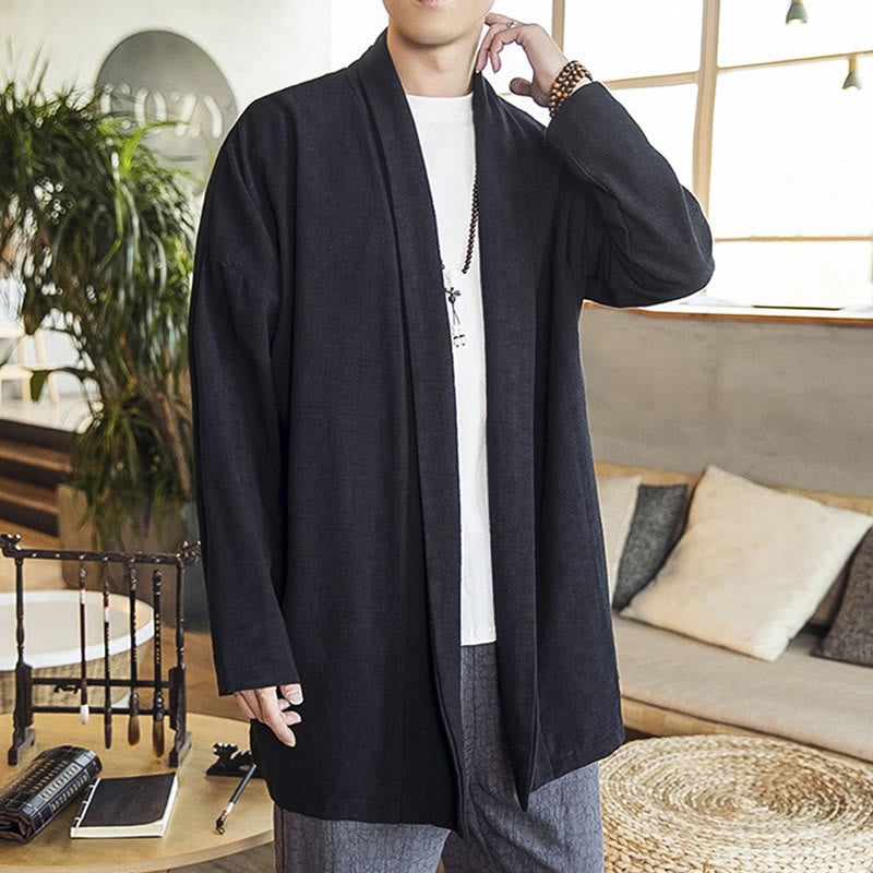 Buddha Stones Fall Einfache Casual Baumwolle Leinen Herren Mittellanger Mantel Kleidung - image 15