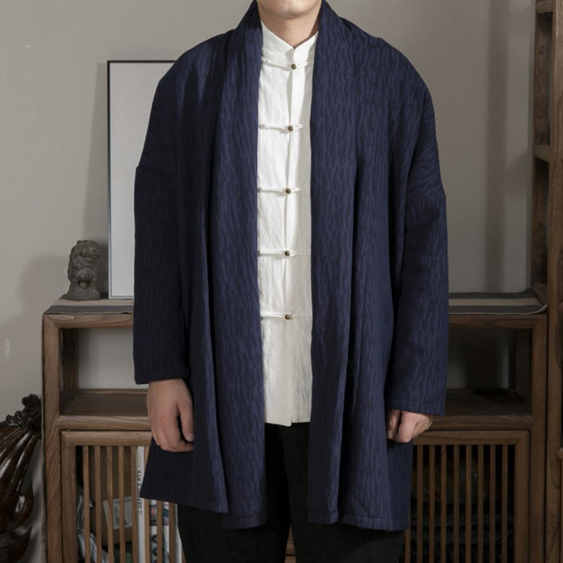 Buddha Stones Fall Simple Jacquard Zen Plüsch Baumwolle gefüttert Herren Mittellanger Mantel Kleidung - Stahlblau - US/ UK/AU44，EU54 (4XL) - image 0