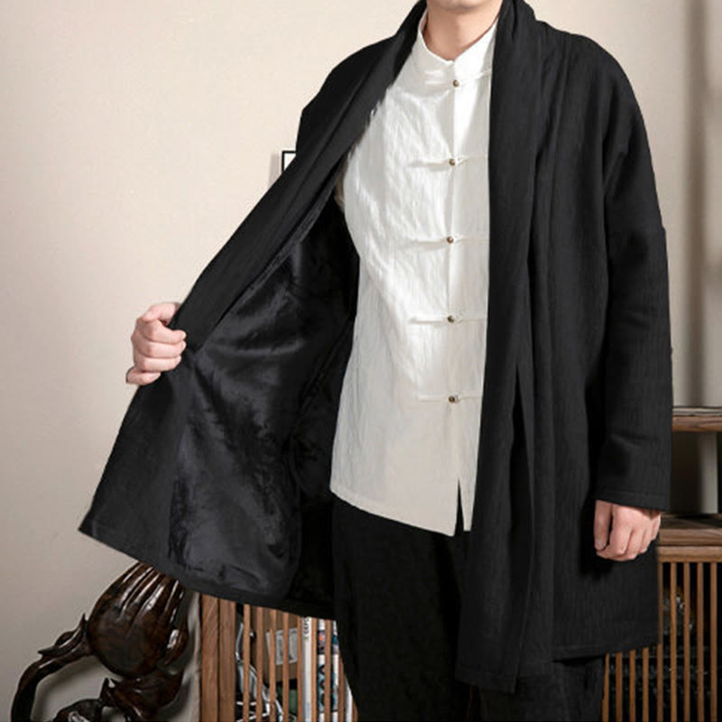 Buddha Stones Fall Simple Jacquard Zen Plüsch Baumwolle gefüttert Herren Mittellanger Mantel Kleidung - image 8