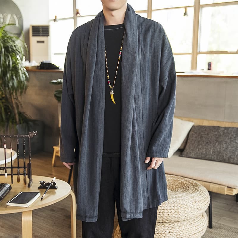 Buddha Stones Fallen Einfache Casual Loose Plain Leinenmischung Herren Mittellanger Mantel Kleidung - Hellschiefergrau - US/ UK/AU42, EU52 (3XL) - image 0