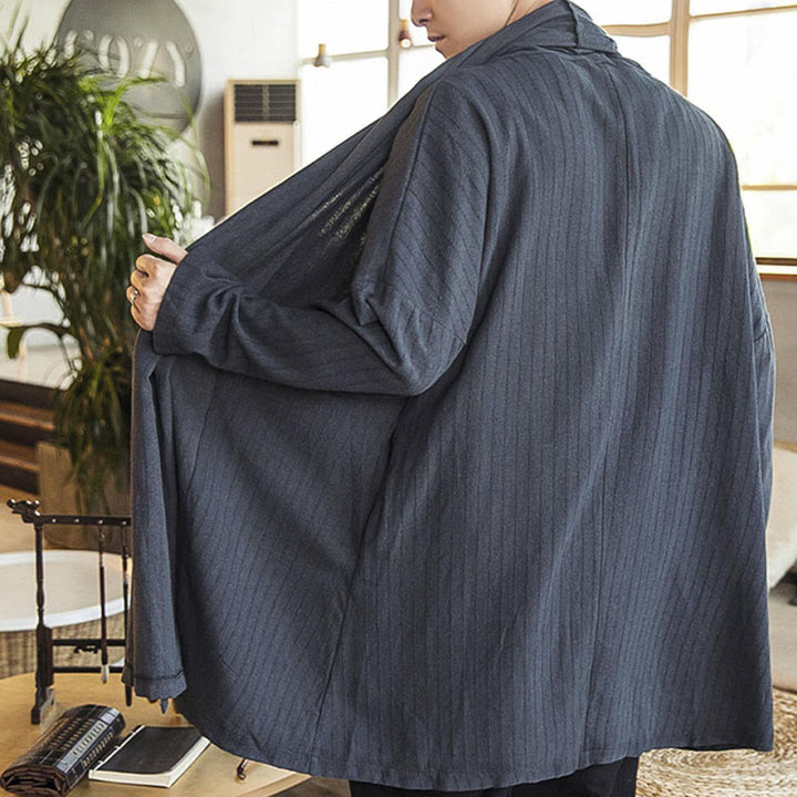 Buddha Stones Fallen Einfache Casual Loose Plain Leinenmischung Herren Mittellanger Mantel Kleidung - image 8