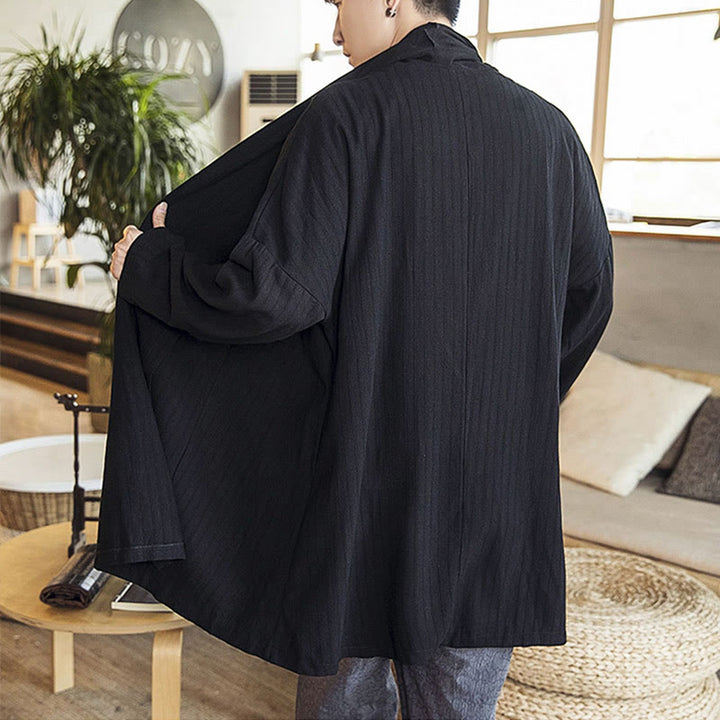 Buddha Stones Fallen Einfache Casual Loose Plain Leinenmischung Herren Mittellanger Mantel Kleidung - image 14