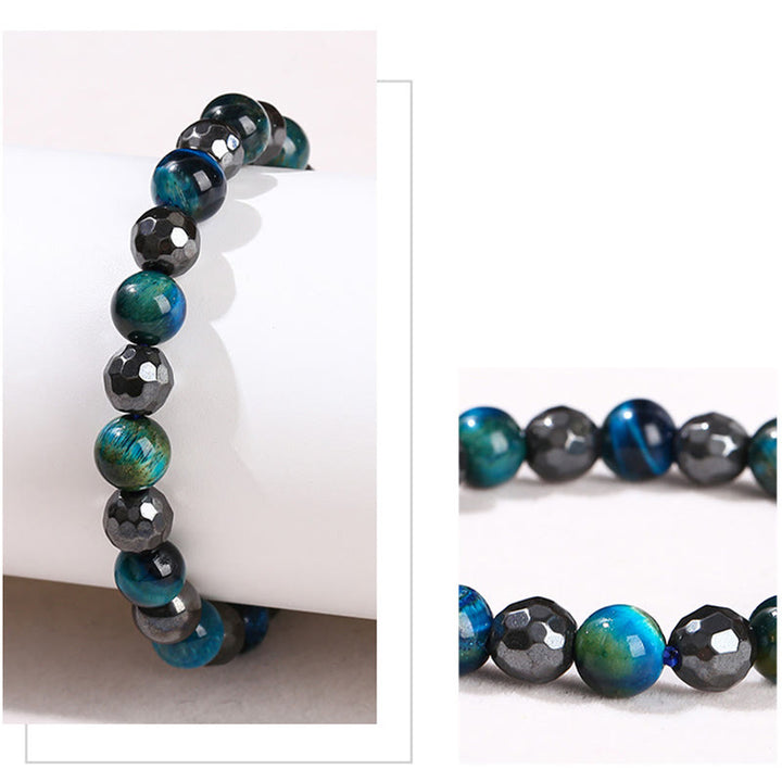 Buddha Stones 2-teiliges Armband-Set mit Hämatit-Tigerauge und blauem Tigerauge