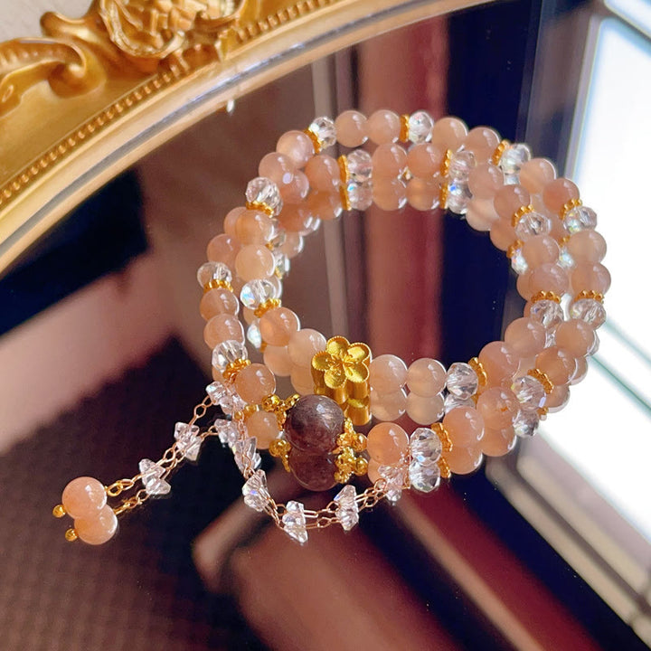 Buddha Stones Sonnenstein Kristall Pfirsichblüte Reichtum Doppel Wickelarmband