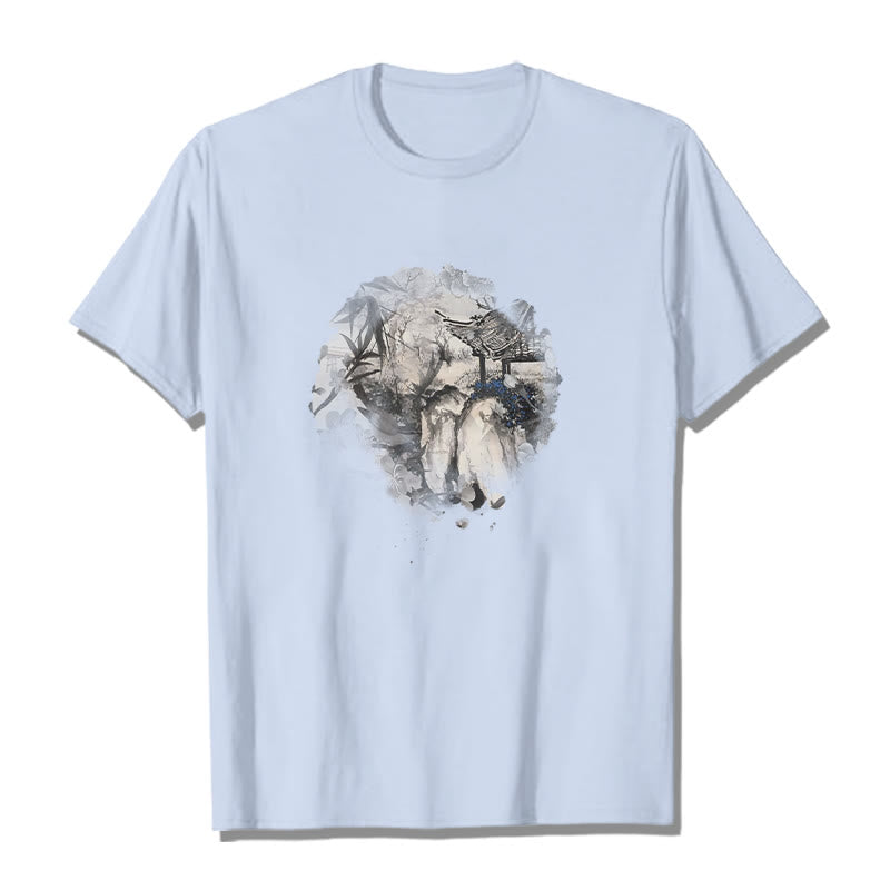 Buddha Stones ​​Chinesischen Bambus Berg Pavillon Design Muster T T-shirt - Hellcyan - 2XL - image 12