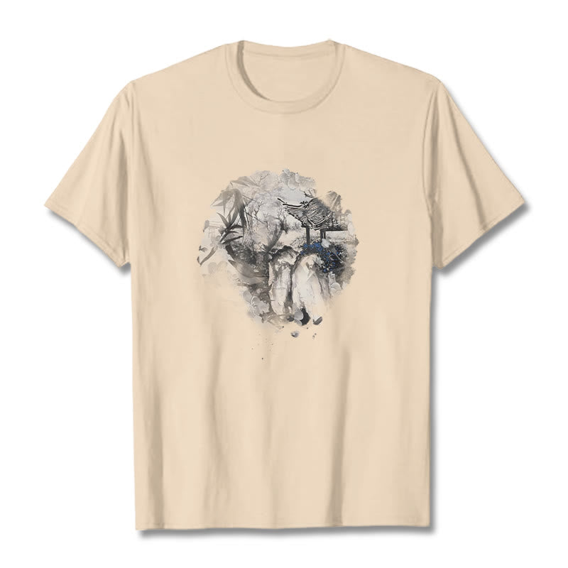 Buddha Stones ​​Chinesischen Bambus Berg Pavillon Design Muster T T-shirt - Biskuit - 2XL - image 5