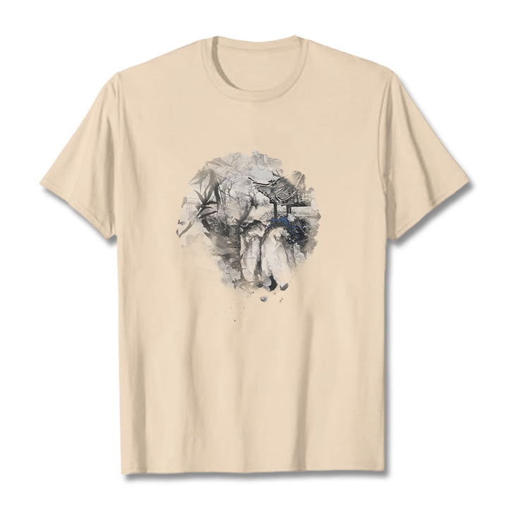 Buddha Stones ​​Chinesischen Bambus Berg Pavillon Design Muster T T-shirt - Biskuit - 2XL - image 5