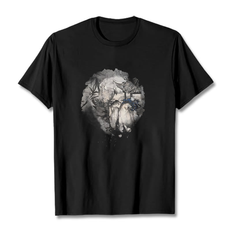 Buddha Stones ​​Chinesischen Bambus Berg Pavillon Design Muster T T-shirt - Schwarz - 2XL - image 1