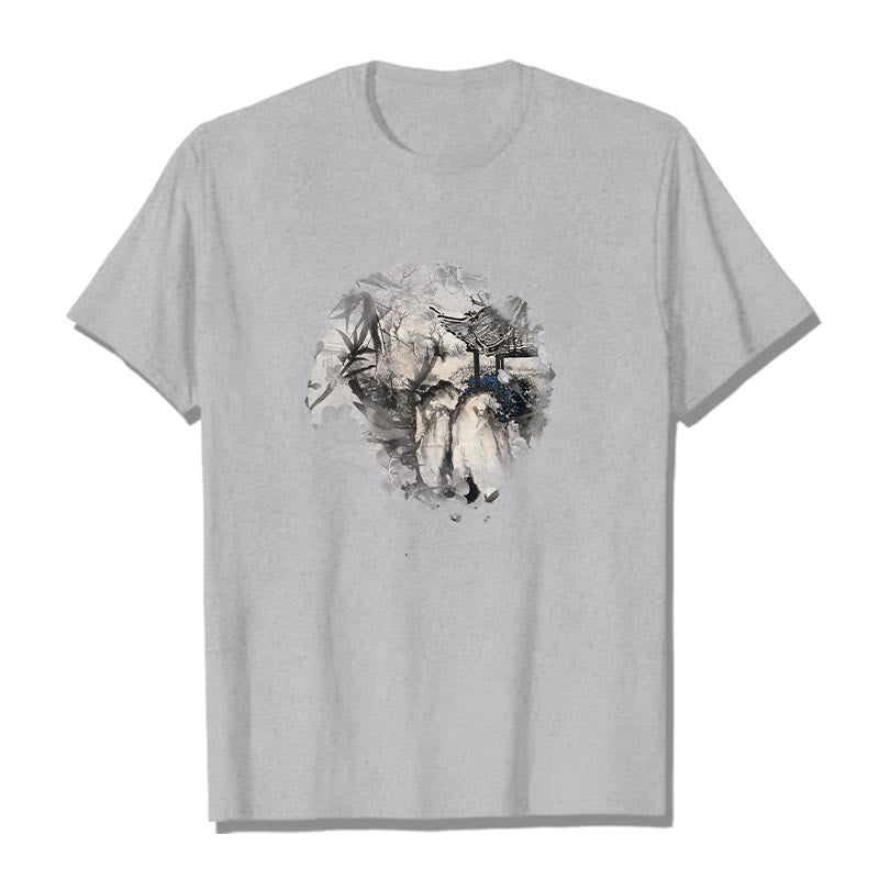 Buddha Stones ​​Chinesischen Bambus Berg Pavillon Design Muster T T-shirt - Hellgrau - 2XL - image 19