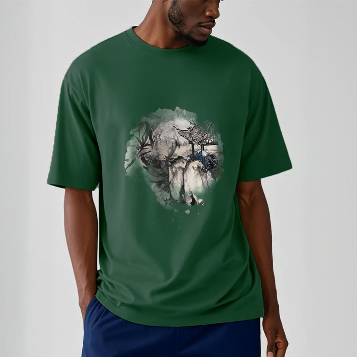 Buddha Stones ​​Chinesischen Bambus Berg Pavillon Design Muster T T-shirt - image 12