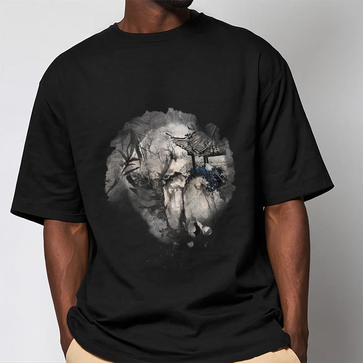 Buddha Stones ​​Chinesischen Bambus Berg Pavillon Design Muster T T-shirt - image 3