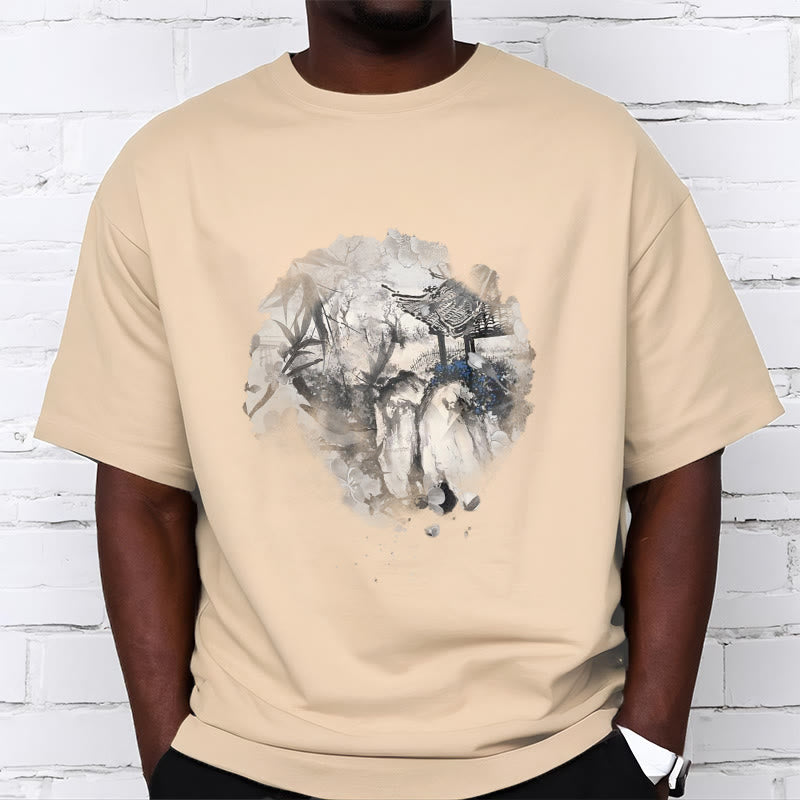 Buddha Stones ​​Chinesischen Bambus Berg Pavillon Design Muster T T-shirt - image 6