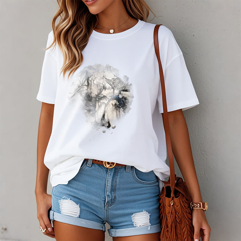 Buddha Stones ​​Chinesischen Bambus Berg Pavillon Design Muster T T-shirt - image 9