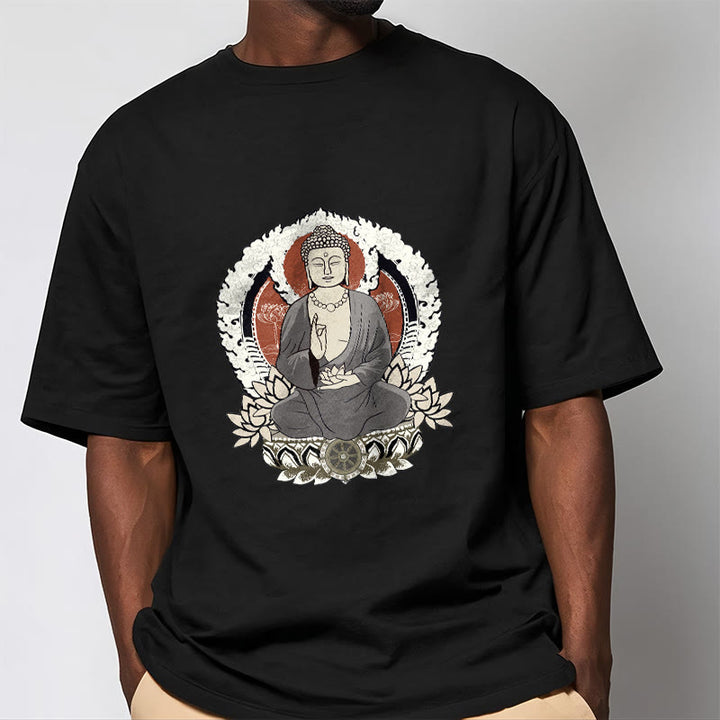 Buddha Stones ​​Meditierender Buddha Sitzend Mit Lotus Muster T T-shirt - image 6