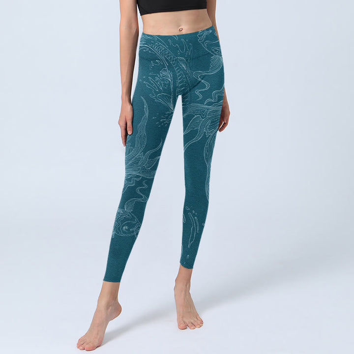 Buddha Stones Blau Koi Fisch Fließende Wellen Print Gym Leggings Damen Yoga Hose - image 5