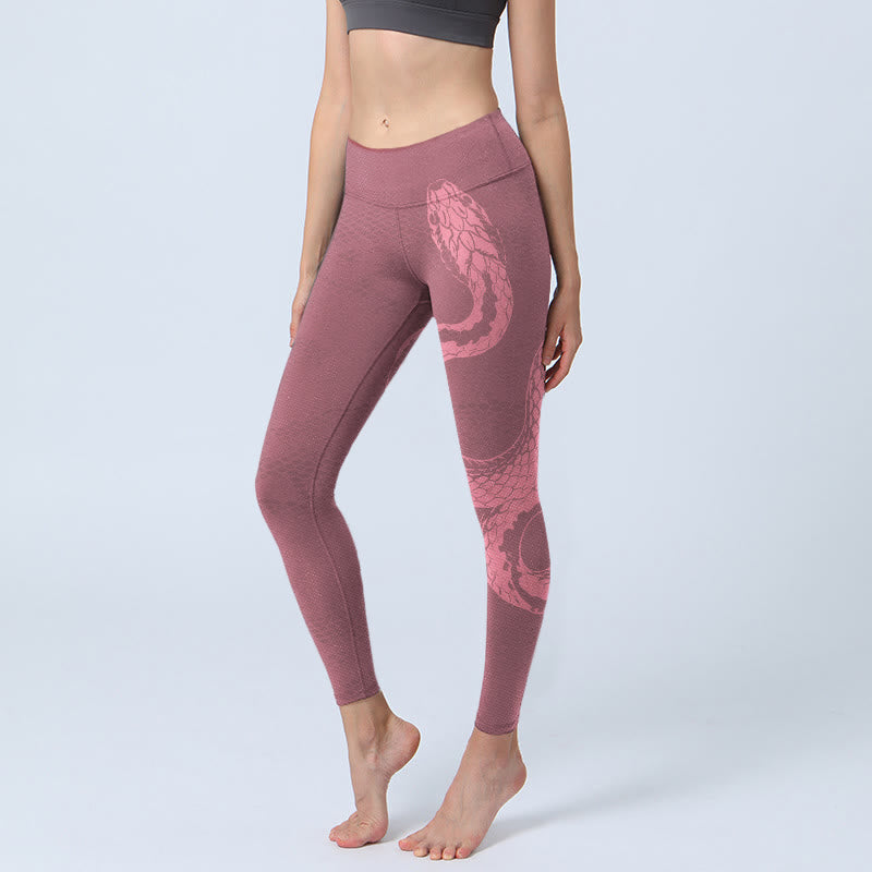 Buddha Stones Rosa Schlange und Schlangenhaut Druck Gym Leggings Frauen Yoga Hosen - BlassViolettRot - US18， UK/AU22，EU50 (4XL) - image 1
