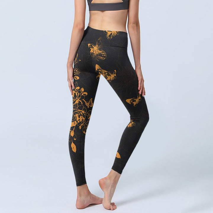 Buddha Stones Dunkelgraue Schmetterlinge Pfingstrosen Blumen Druck Gym Leggings Damen Yoga Hose