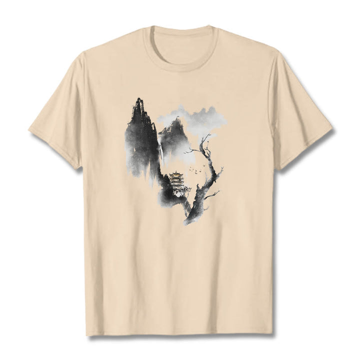 Buddha Stones ​​Pavillon Baum Gänse Um Die Berge Muster T T-shirt - Biskuit - 2XL - image 9