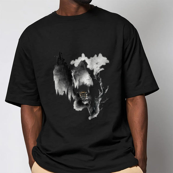 Buddha Stones ​​Pavillon Baum Gänse Um Die Berge Muster T T-shirt - image 7