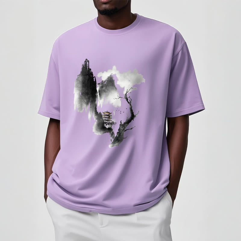 Buddha Stones ​​Pavillon Baum Gänse Um Die Berge Muster T T-shirt - image 19