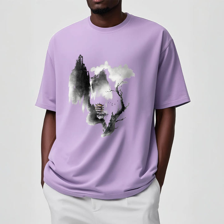 Buddha Stones ​​Pavillon Baum Gänse Um Die Berge Muster T T-shirt - image 19