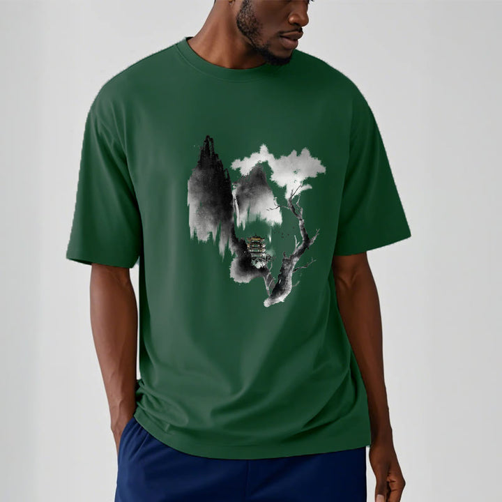 Buddha Stones ​​Pavillon Baum Gänse Um Die Berge Muster T T-shirt - image 12
