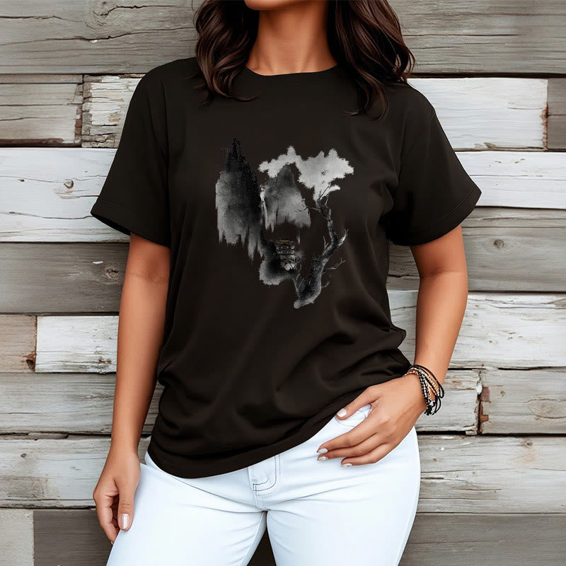 Buddha Stones ​​Pavillon Baum Gänse Um Die Berge Muster T T-shirt - image 8