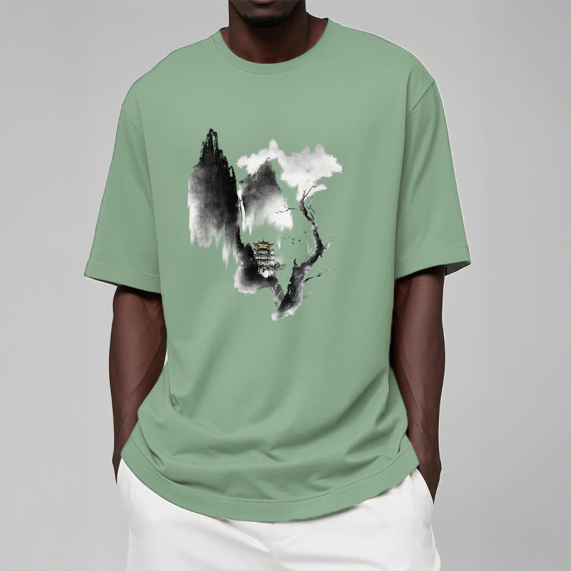 Buddha Stones ​​Pavillon Baum Gänse Um Die Berge Muster T T-shirt - image 17
