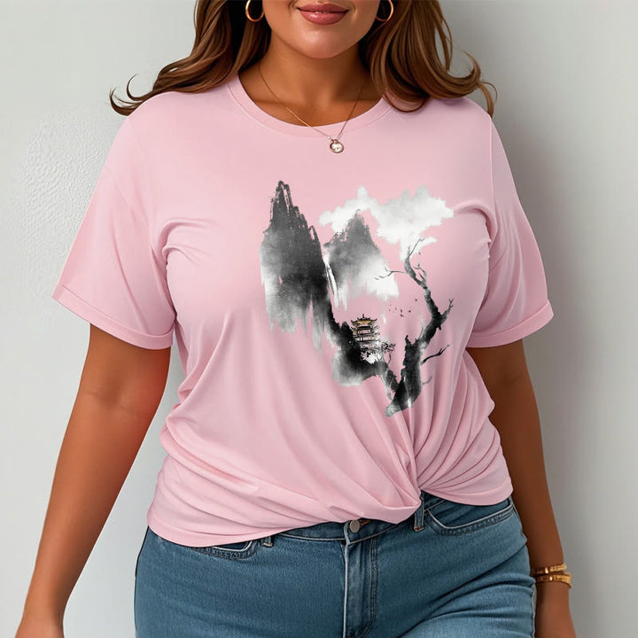 Buddha Stones ​​Pavillon Baum Gänse Um Die Berge Muster T T-shirt - image 14