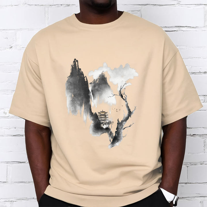Buddha Stones ​​Pavillon Baum Gänse Um Die Berge Muster T T-shirt - image 11