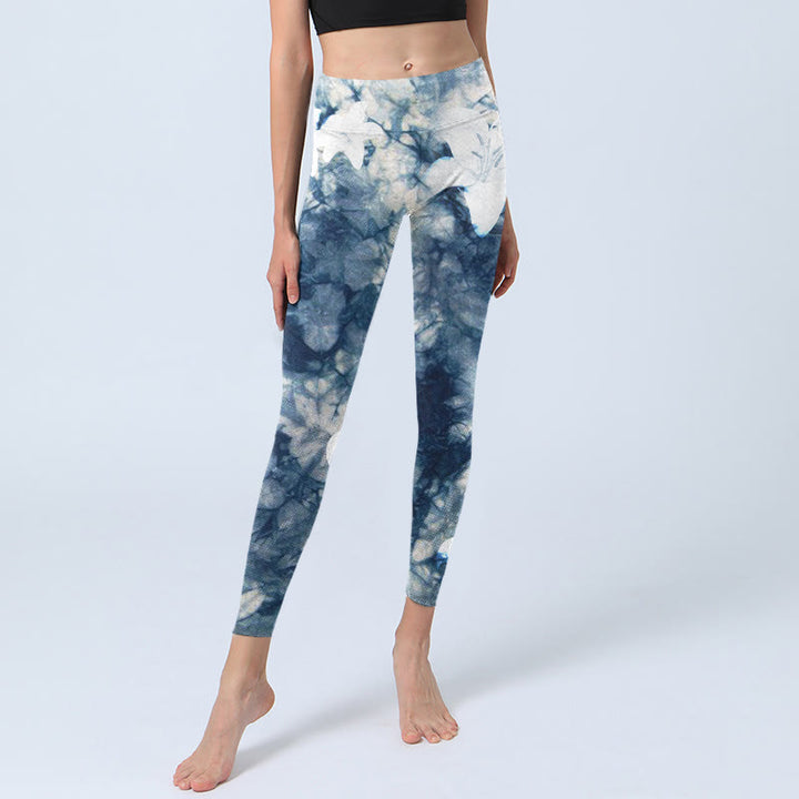 Buddha Stones, blaue Lilien-Blumen, Aquarell-Texturdruck, Gym-Leggings für Damen, Yoga-Hose