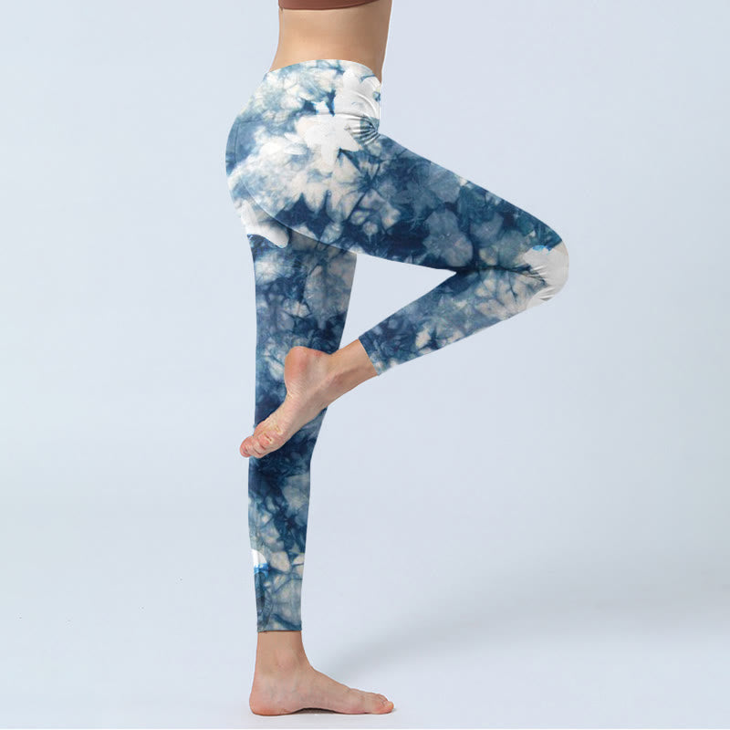 Buddha Stones, blaue Lilien-Blumen, Aquarell-Texturdruck, Gym-Leggings für Damen, Yoga-Hose