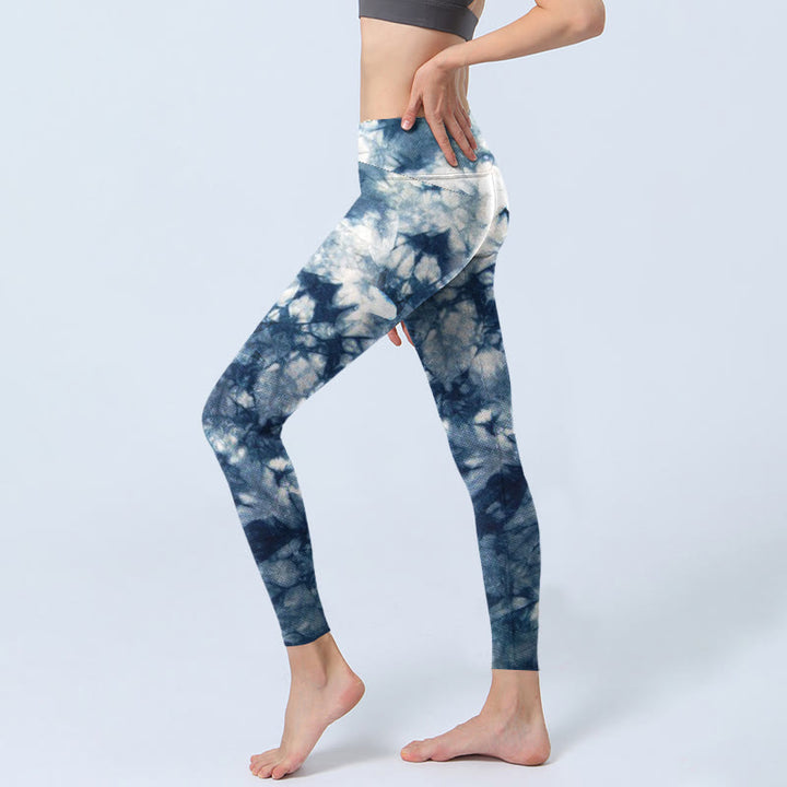 Buddha Stones, blaue Lilien-Blumen, Aquarell-Texturdruck, Gym-Leggings für Damen, Yoga-Hose - image 2