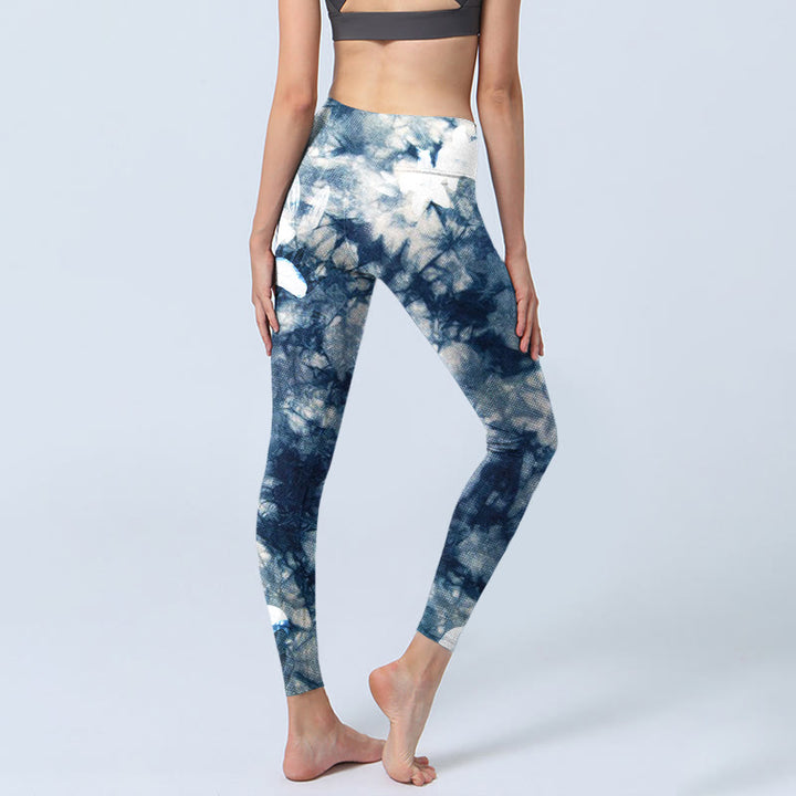 Buddha Stones, blaue Lilien-Blumen, Aquarell-Texturdruck, Gym-Leggings für Damen, Yoga-Hose