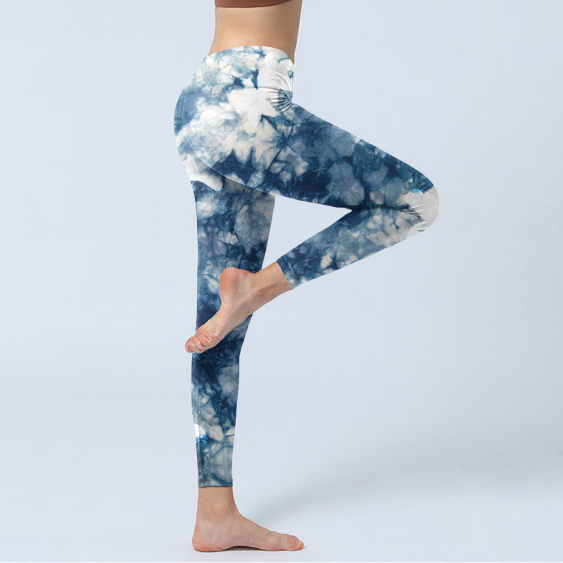 Buddha Stones, blaue Lilien-Blumen, Aquarell-Texturdruck, Gym-Leggings für Damen, Yoga-Hose - image 3