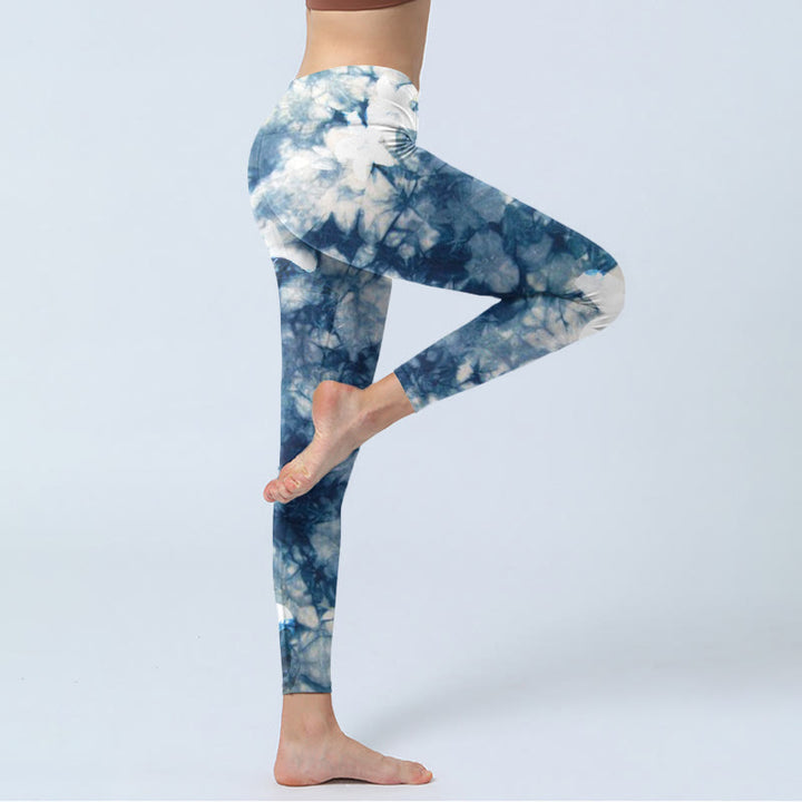 Buddha Stones, blaue Lilien-Blumen, Aquarell-Texturdruck, Gym-Leggings für Damen, Yoga-Hose - image 3