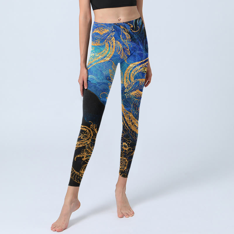 Buddha Stones Schwarze Schlange Schmetterling Blume Blätter Print Gym Leggings Damen Yogahose