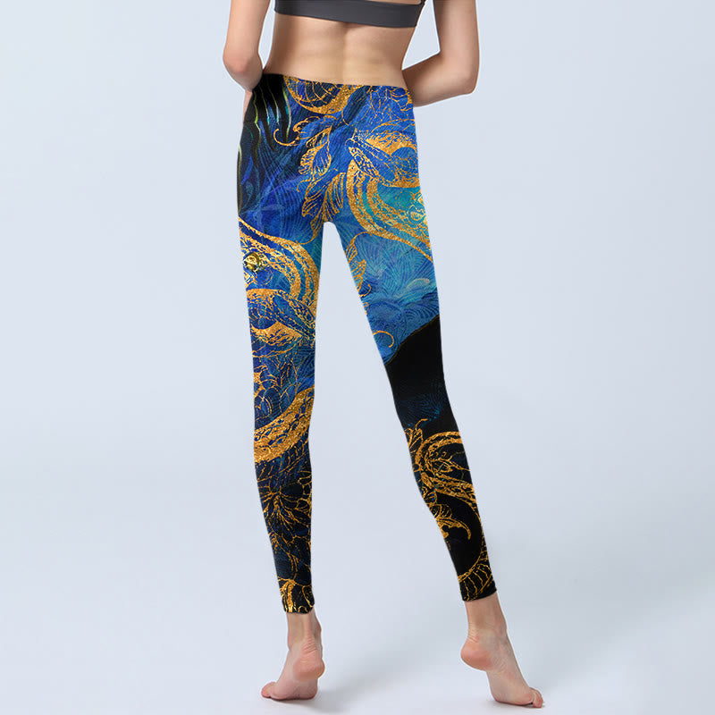 Buddha Stones Schwarze Schlange Schmetterling Blume Blätter Print Gym Leggings Damen Yogahose