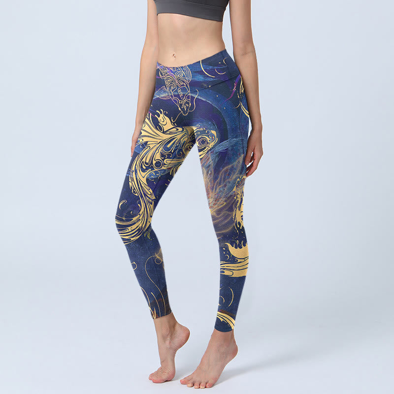 Buddha Stones, blauer Koi-Fisch, glückverheißende Wolken, Druck, Gym-Leggings für Damen, Yoga-Hose - Mittelblau - US18， UK/AU22，EU50 (4XL) - image 1