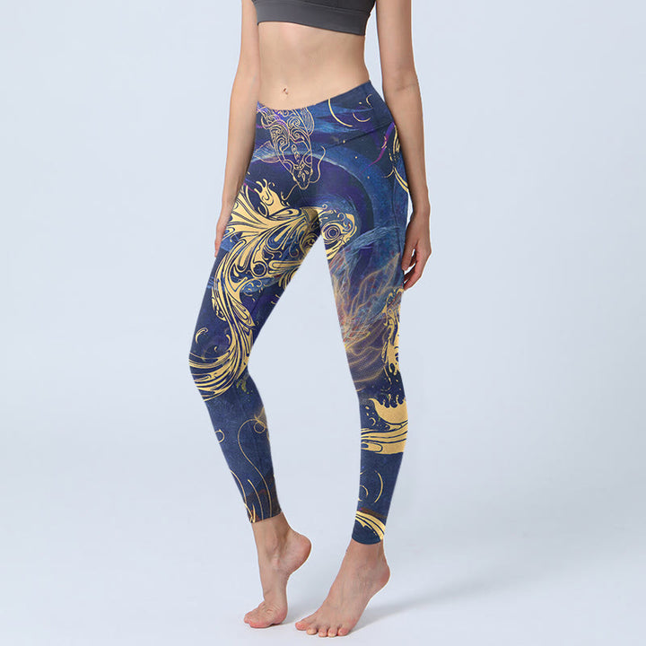 Buddha Stones, blauer Koi-Fisch, glückverheißende Wolken, Druck, Gym-Leggings für Damen, Yoga-Hose - Mittelblau - US18， UK/AU22，EU50 (4XL) - image 1