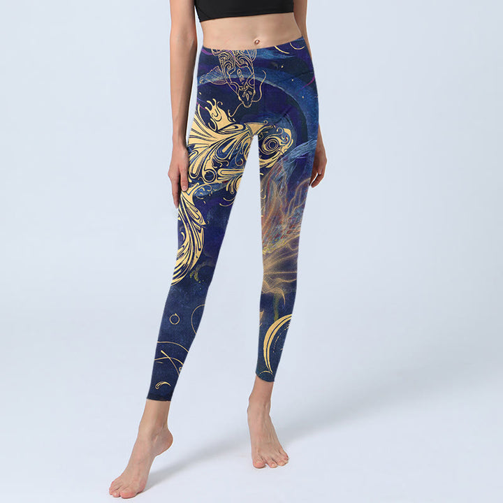 Buddha Stones, blauer Koi-Fisch, glückverheißende Wolken, Druck, Gym-Leggings für Damen, Yoga-Hose