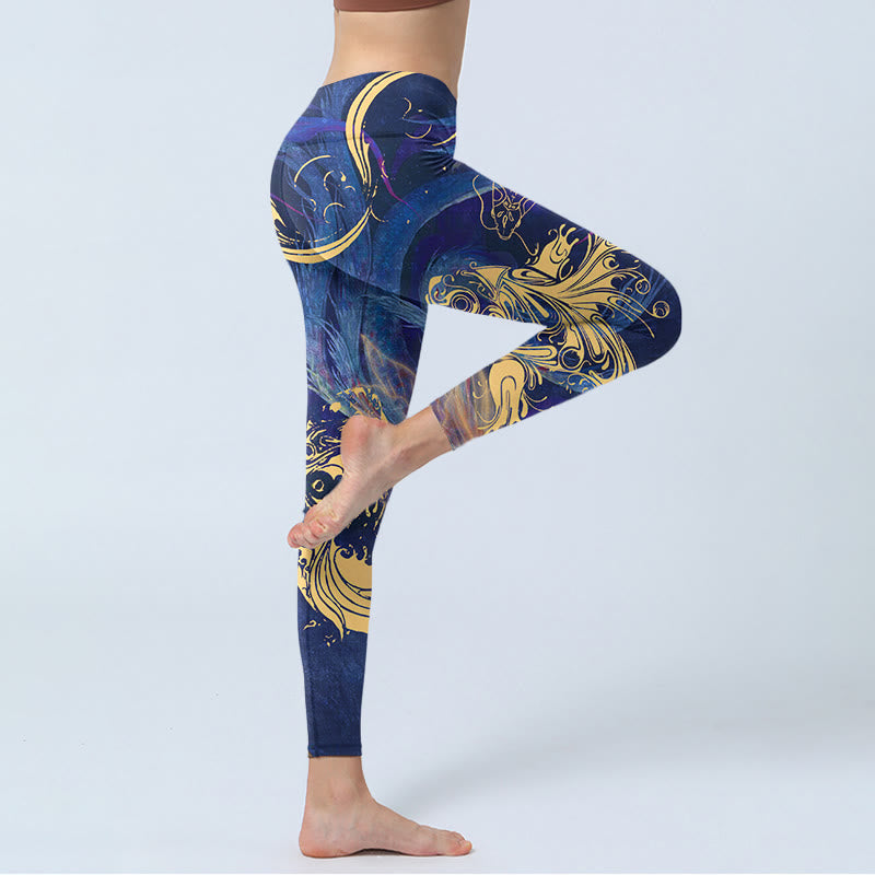 Buddha Stones, blauer Koi-Fisch, glückverheißende Wolken, Druck, Gym-Leggings für Damen, Yoga-Hose