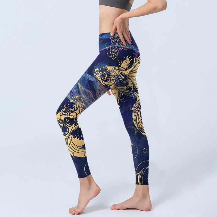 Buddha Stones, blauer Koi-Fisch, glückverheißende Wolken, Druck, Gym-Leggings für Damen, Yoga-Hose