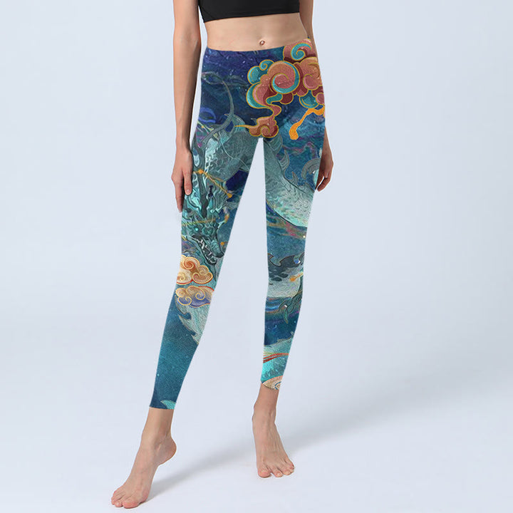 Buddha Stones, blauer Drache, glückverheißende Wolken, Druck, Leggings für Damen, Yogahose - image 6