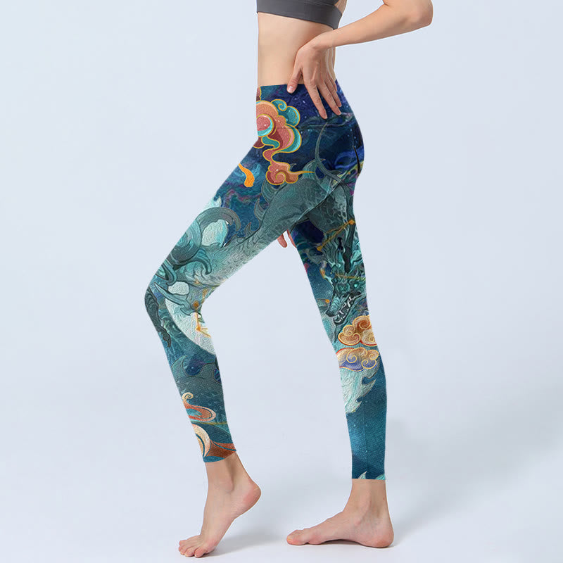 Buddha Stones, blauer Drache, glückverheißende Wolken, Druck, Leggings für Damen, Yogahose - image 2